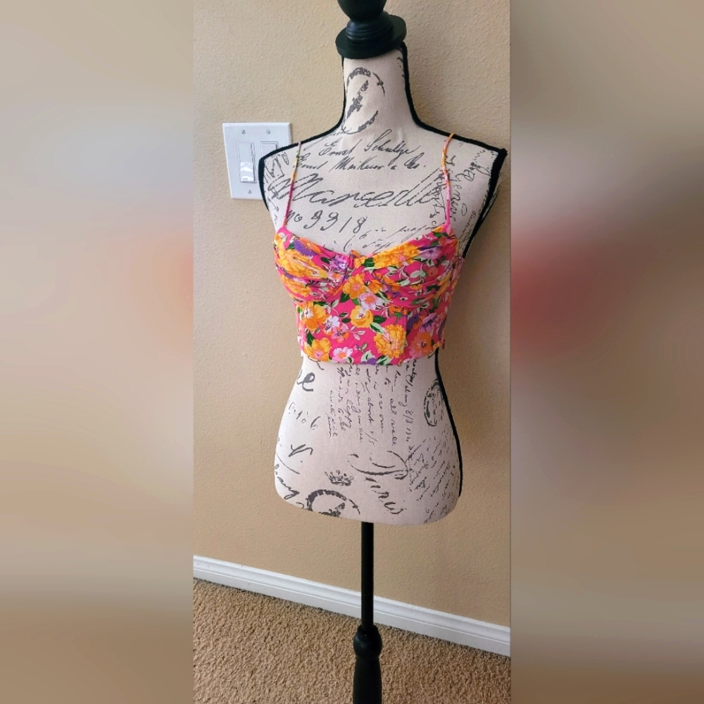 Zara top Corset style crop floral design with side zipper